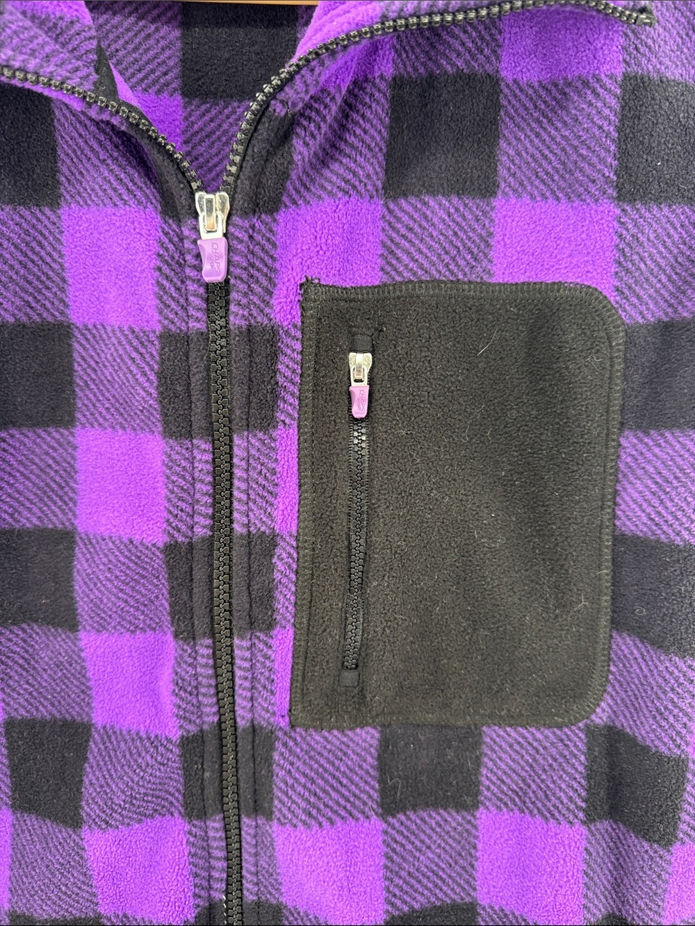 Chaps Purple and Black Buffalo Plaid Fleece Zip Vest plus outdoor fall Gorpcore - Picture 5 of 11